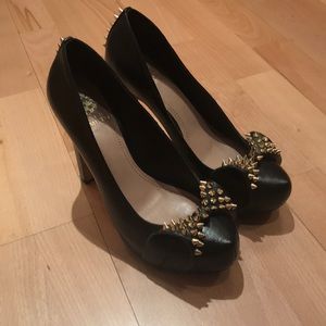 Vince Camuto Leather Gold Studded Spike Heels